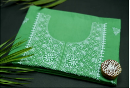 Sneh - Set of 2 Chikankari Kurta Material - Blue and Green