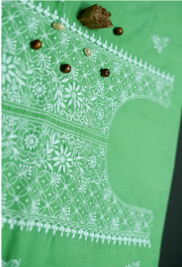 Sneh - Set of 2 Chikankari Kurta Material - Blue and Green