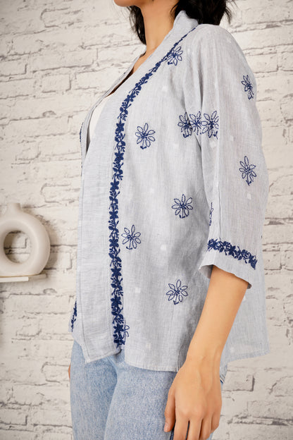 'My Rhythm, My Style' Blue Cotton Chikankari Shrug