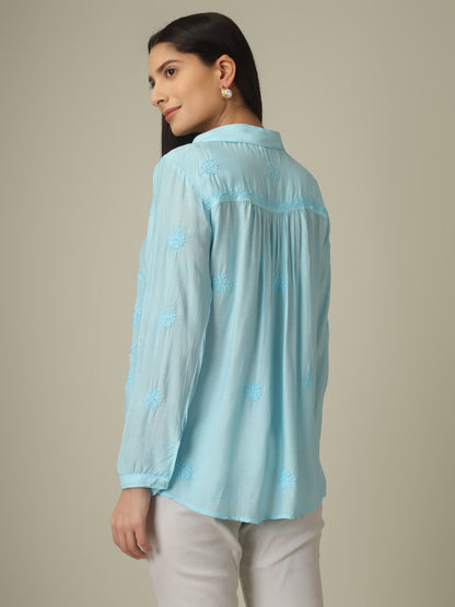 'Blue Pearl' Muslin Chikankari Shirt
