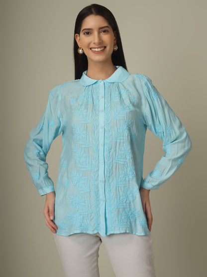 'Blue Pearl' Muslin Chikankari Shirt