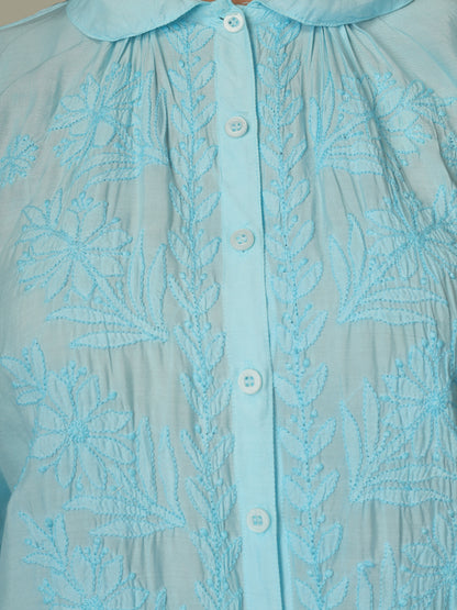 'Blue Pearl' Muslin Chikankari Shirt
