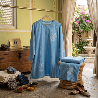 Blue Meadow Semi-Stitched Chikankari Coord Set