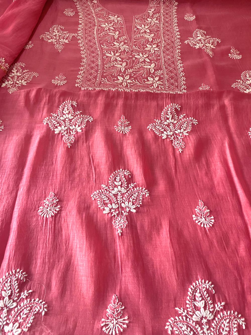 'Dusky Pink' Mul Chanderi Unstitched Chikankari Suit Set