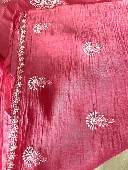 'Dusky Pink' Mul Chanderi Unstitched Chikankari Suit Set