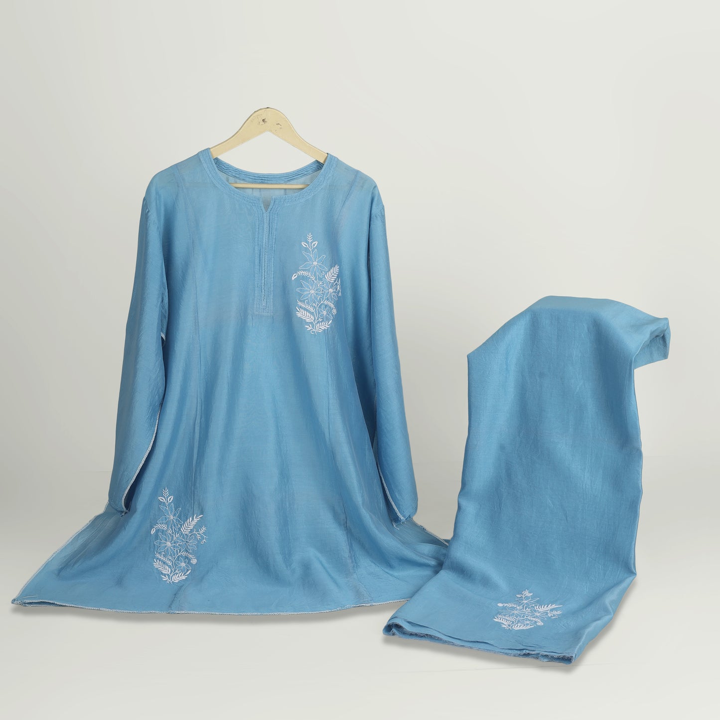 Blue Meadow Semi-Stitched Chikankari Coord Set