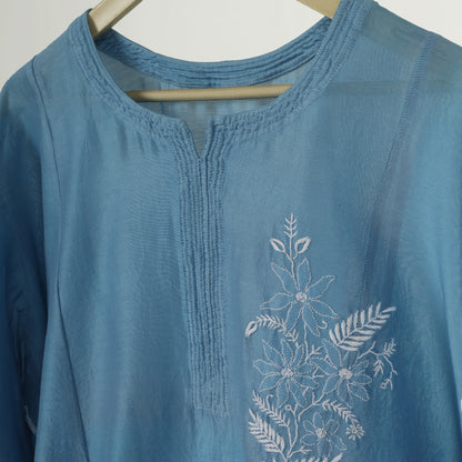 Blue Meadow Semi-Stitched Chikankari Coord Set