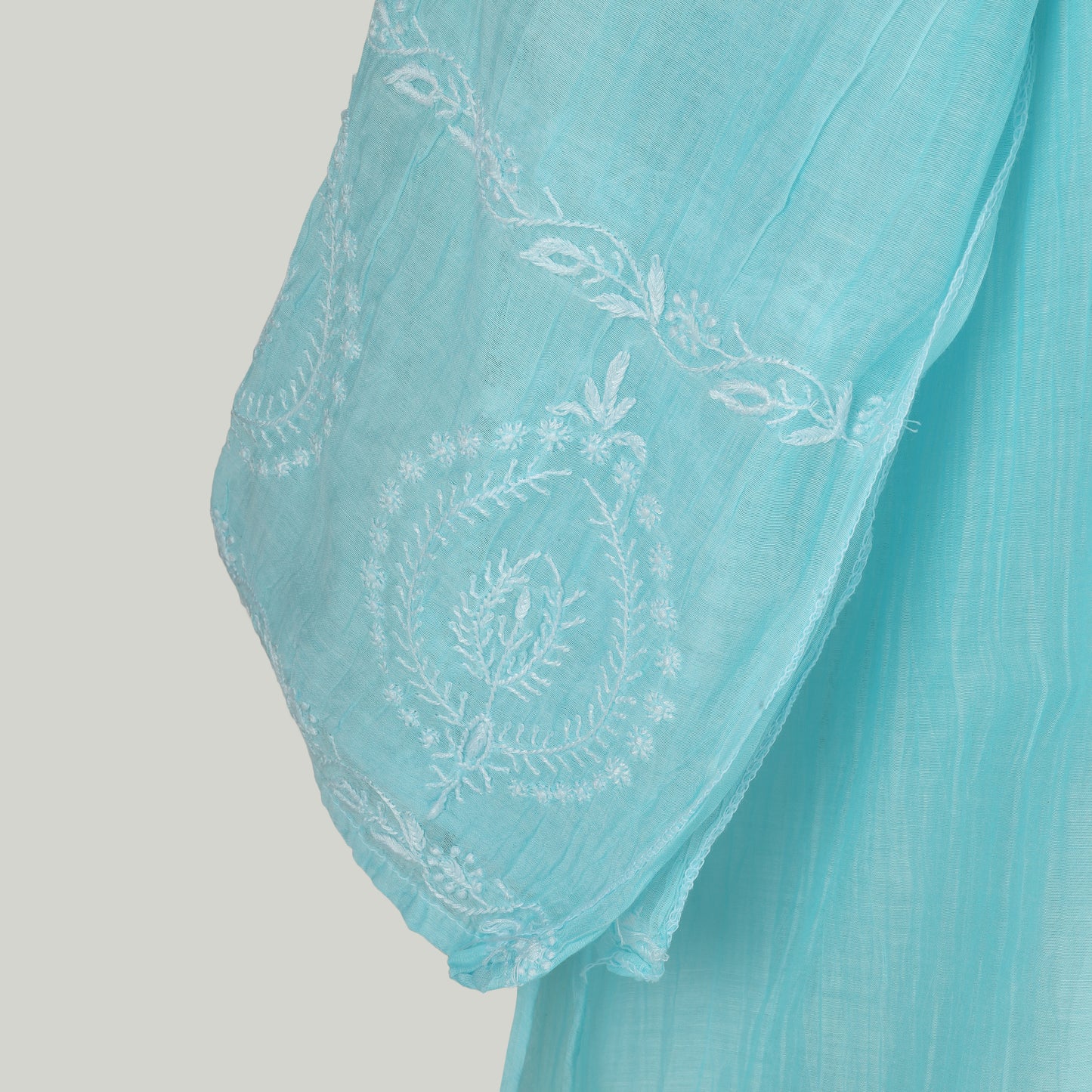 'Sky Veil' Blue Mul Chanderi Chikankari Unstitched Set