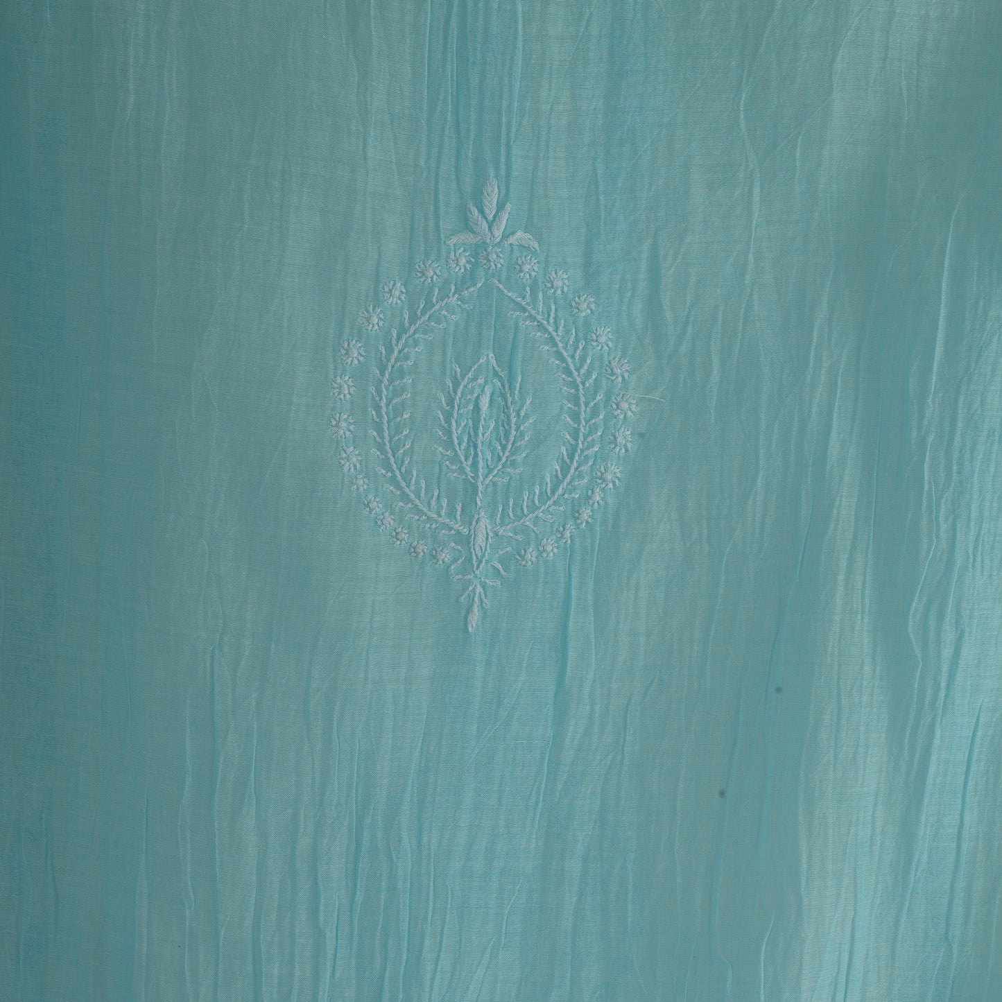 'Sky Veil' Blue Mul Chanderi Chikankari Unstitched Set