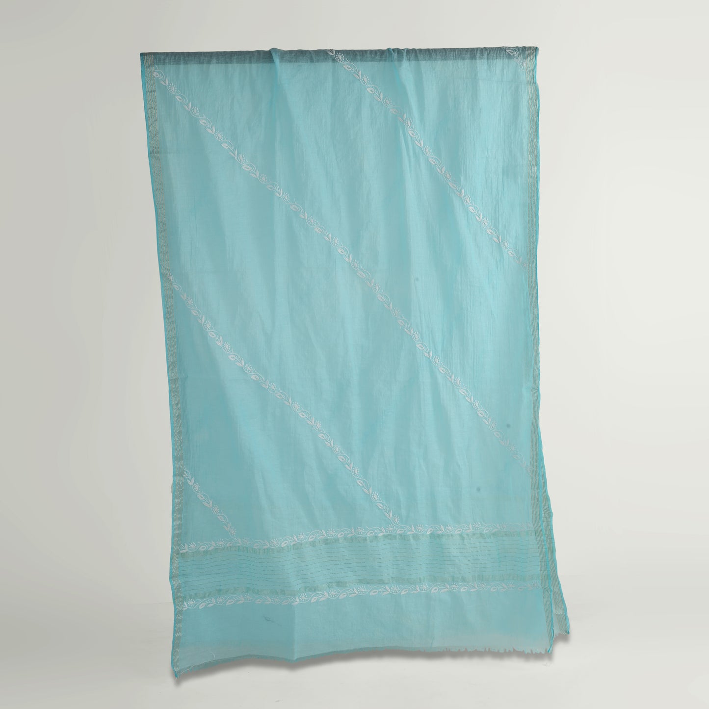 'Sky Veil' Blue Mul Chanderi Chikankari Unstitched Set