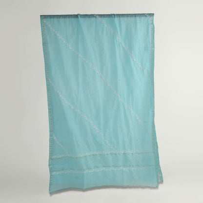 'Sky Veil' Blue Mul Chanderi Chikankari Unstitched Set