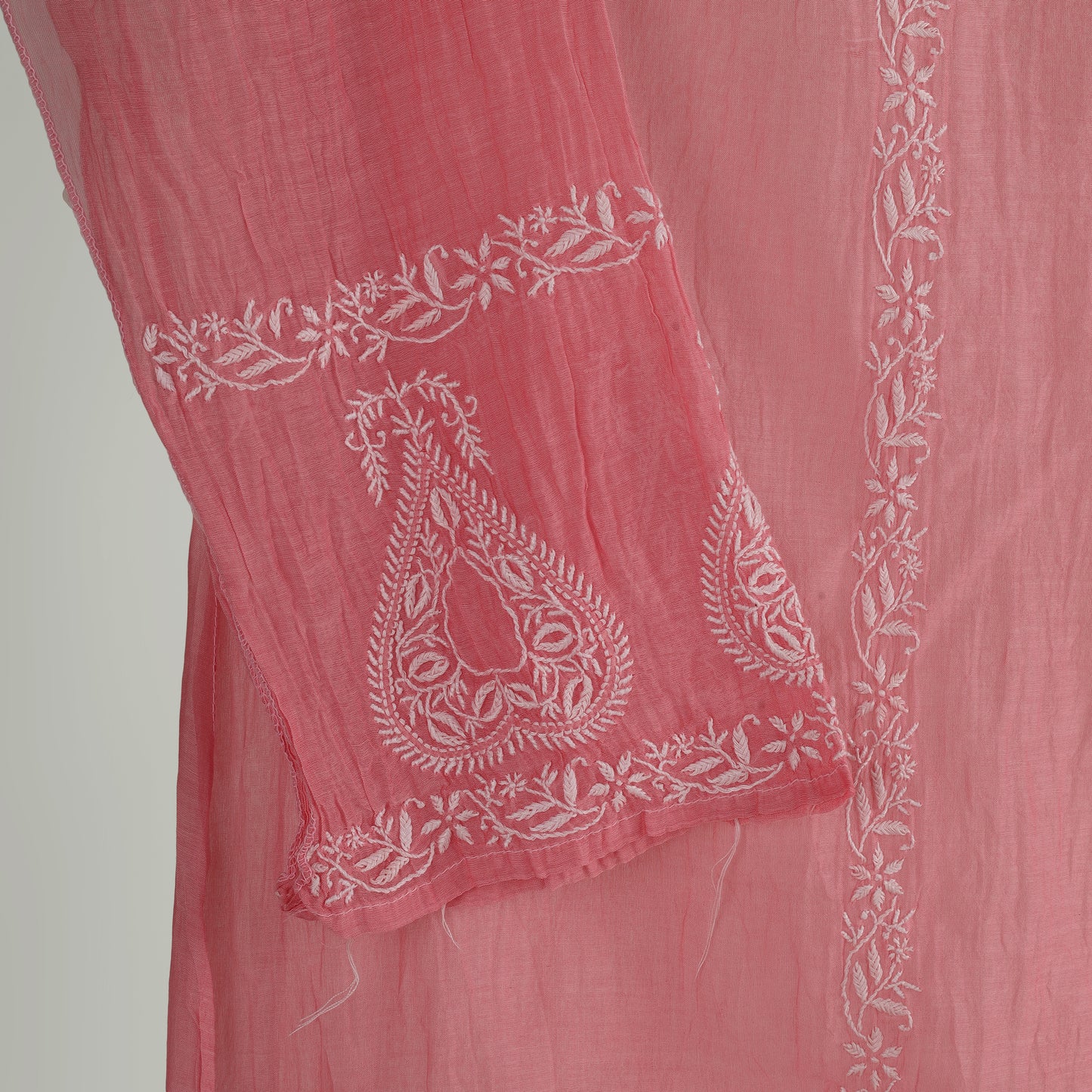 'Rosy Dawn' Mul Chanderi Chikankari Unstitched Set