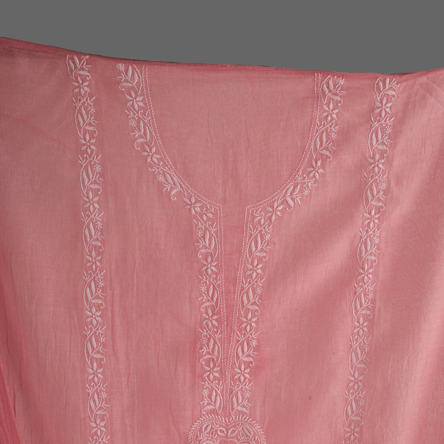 'Rosy Dawn' Mul Chanderi Chikankari Unstitched Set