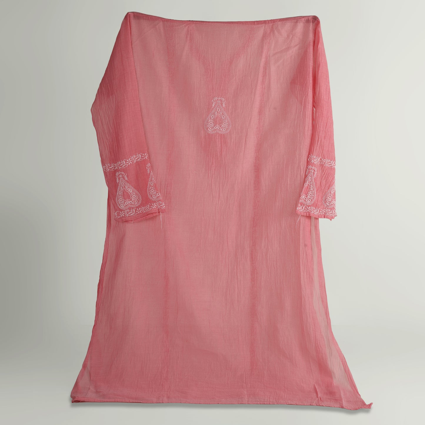 'Rosy Dawn' Mul Chanderi Chikankari Unstitched Set