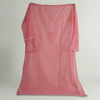 'Rosy Dawn' Mul Chanderi Chikankari Unstitched Set