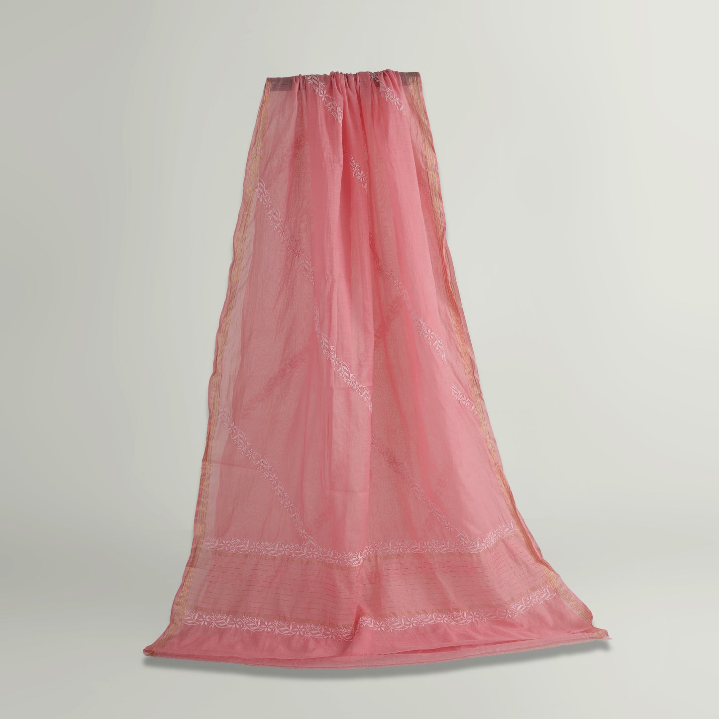 'Rosy Dawn' Mul Chanderi Chikankari Unstitched Set
