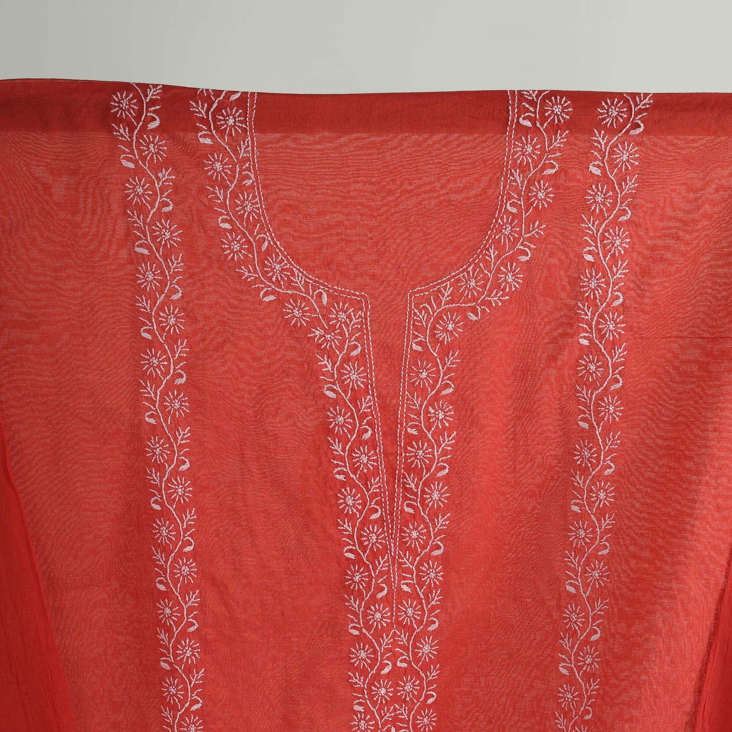 'Crimson Bloom' Mul Chanderi Chikankari Unstitched Set
