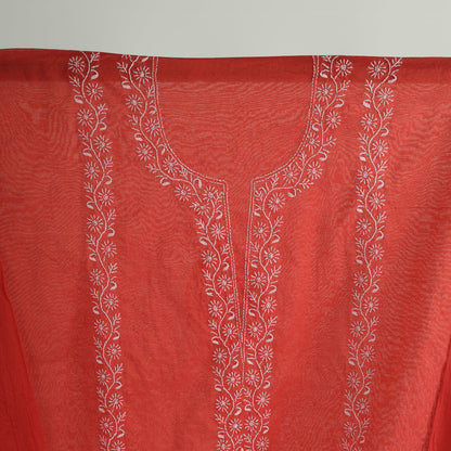 'Crimson Bloom' Mul Chanderi Chikankari Unstitched Set