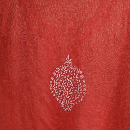 'Crimson Bloom' Mul Chanderi Chikankari Unstitched Set