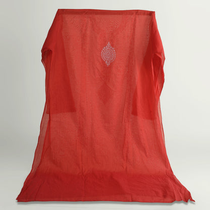 'Crimson Bloom' Mul Chanderi Chikankari Unstitched Set