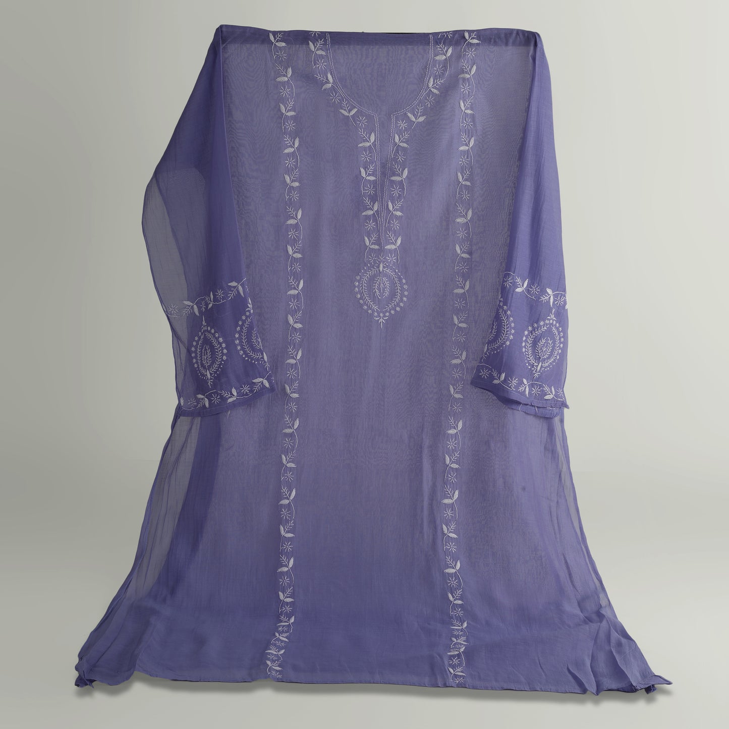 'Lavender Grove' Mul Chanderi Chikankari Unstitched Set