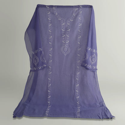 'Lavender Grove' Mul Chanderi Chikankari Unstitched Set