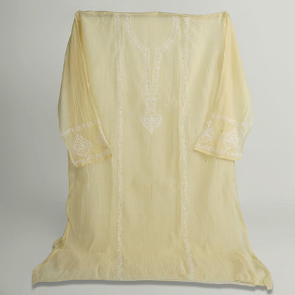 'Vanilla Petals' Mul Chanderi Chikankari Unstitched Set