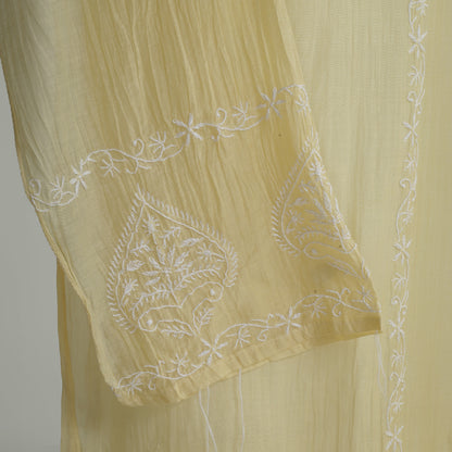 'Vanilla Petals' Mul Chanderi Chikankari Unstitched Set