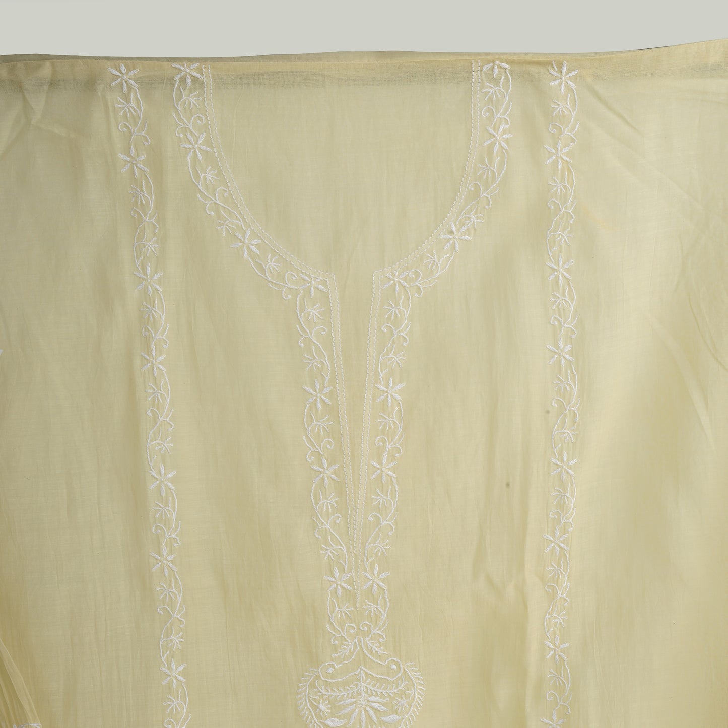 'Vanilla Petals' Mul Chanderi Chikankari Unstitched Set