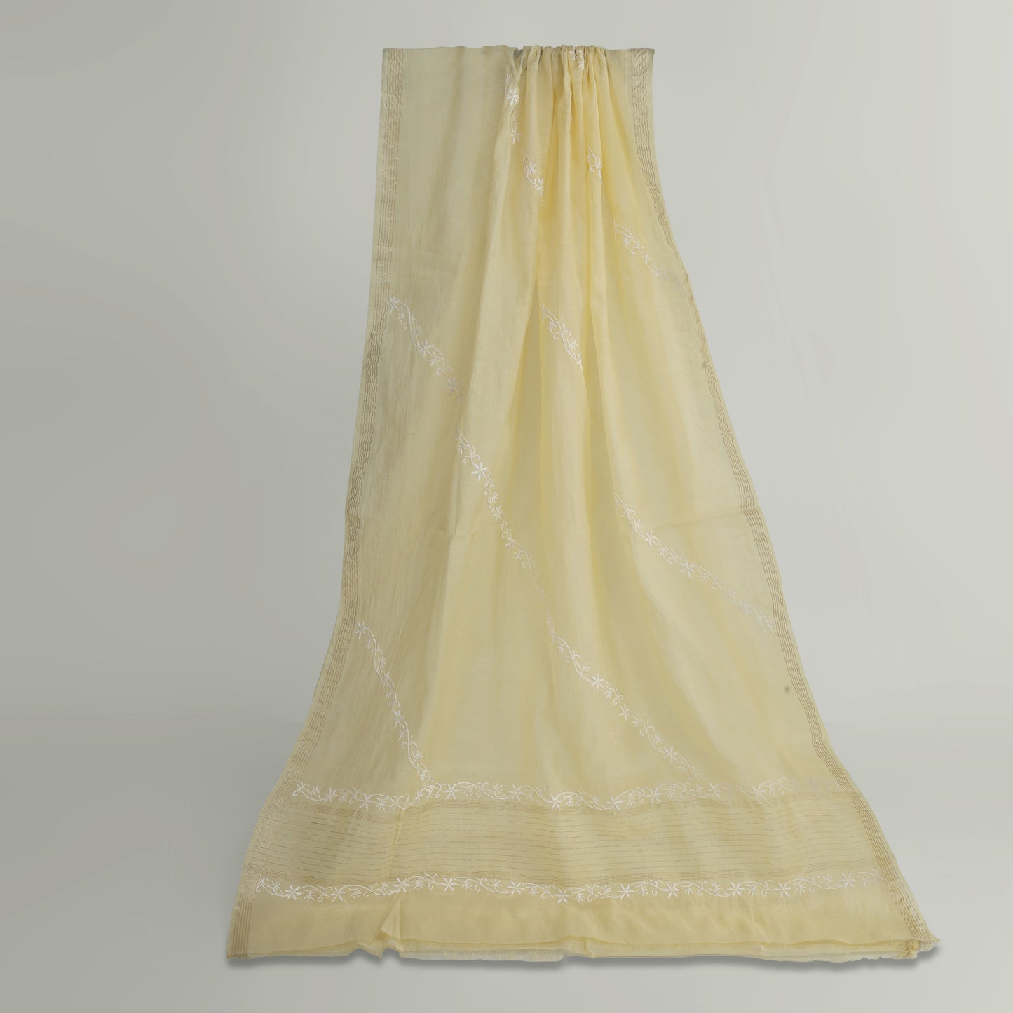 'Vanilla Petals' Mul Chanderi Chikankari Unstitched Set