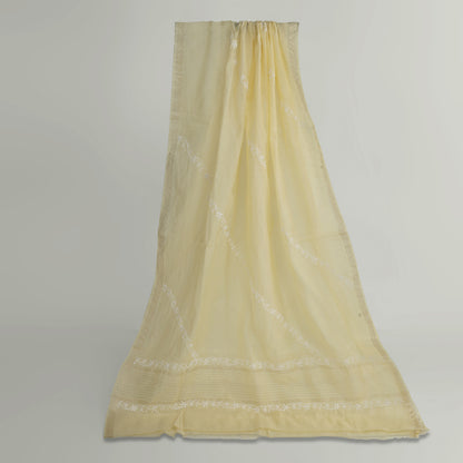 'Vanilla Petals' Mul Chanderi Chikankari Unstitched Set