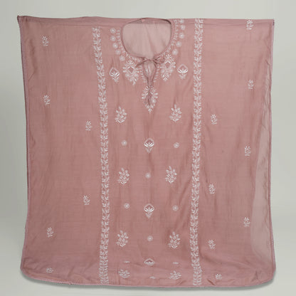 'Desert Rose'  Taupe Mul Chanderi Chikankari Semi-stitched Kaftan