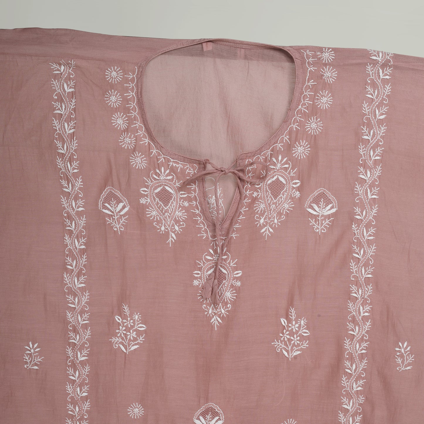'Desert Rose'  Taupe Mul Chanderi Chikankari Semi-stitched Kaftan