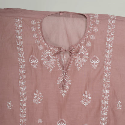 'Desert Rose'  Taupe Mul Chanderi Chikankari Semi-stitched Kaftan