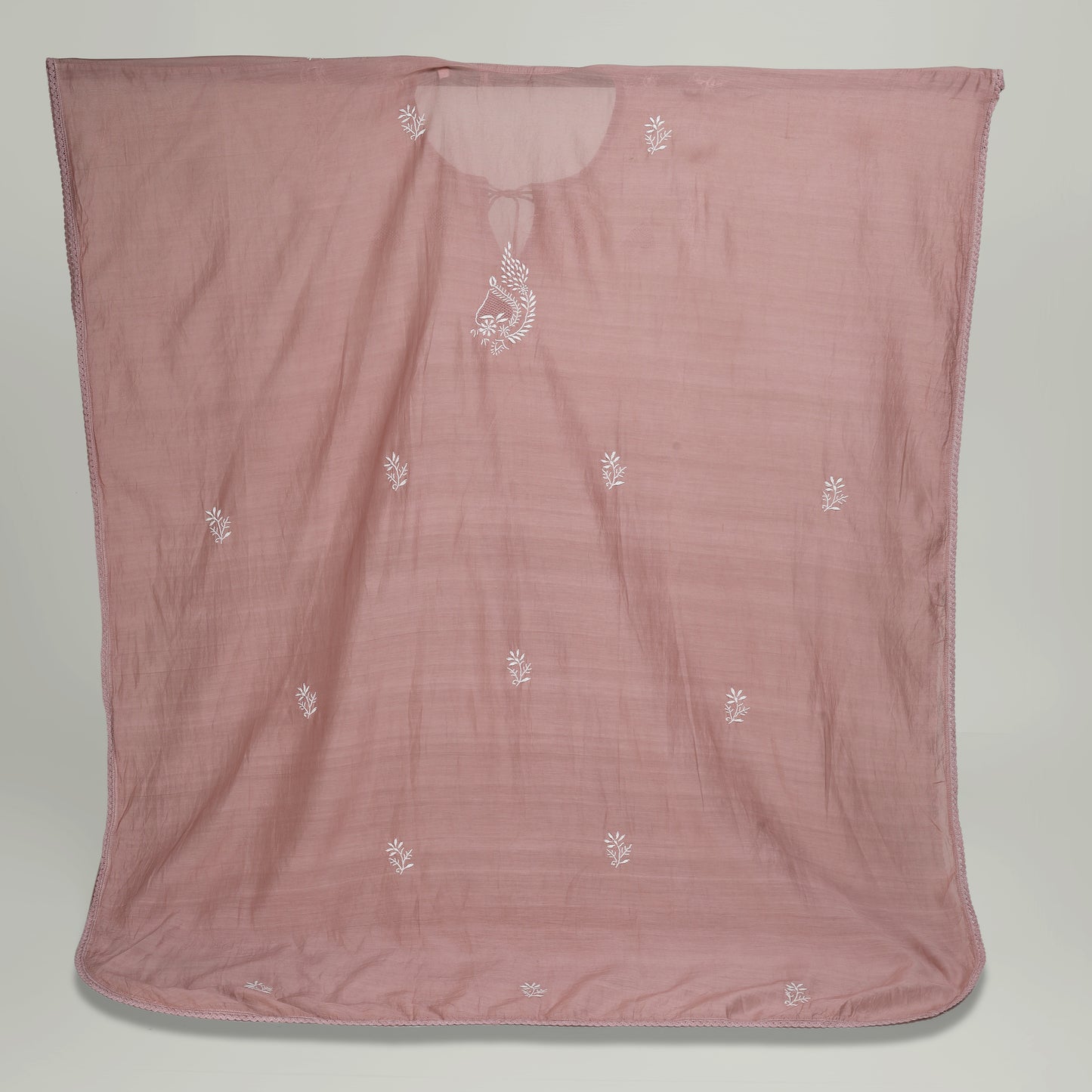 'Desert Rose'  Taupe Mul Chanderi Chikankari Semi-stitched Kaftan