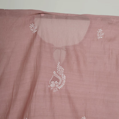 'Desert Rose'  Taupe Mul Chanderi Chikankari Semi-stitched Kaftan