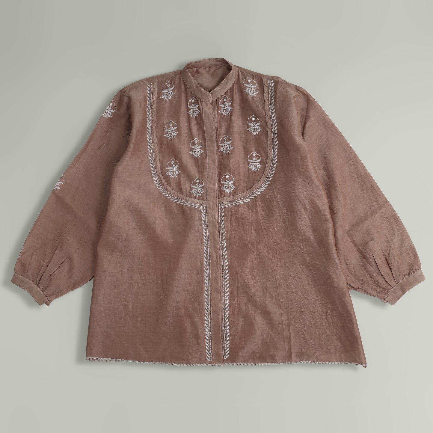 Mocha Muse Chanderi Chikankari Semi-stitched Shirt