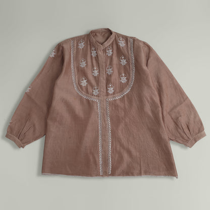 Mocha Muse Chanderi Chikankari Semi-stitched Shirt