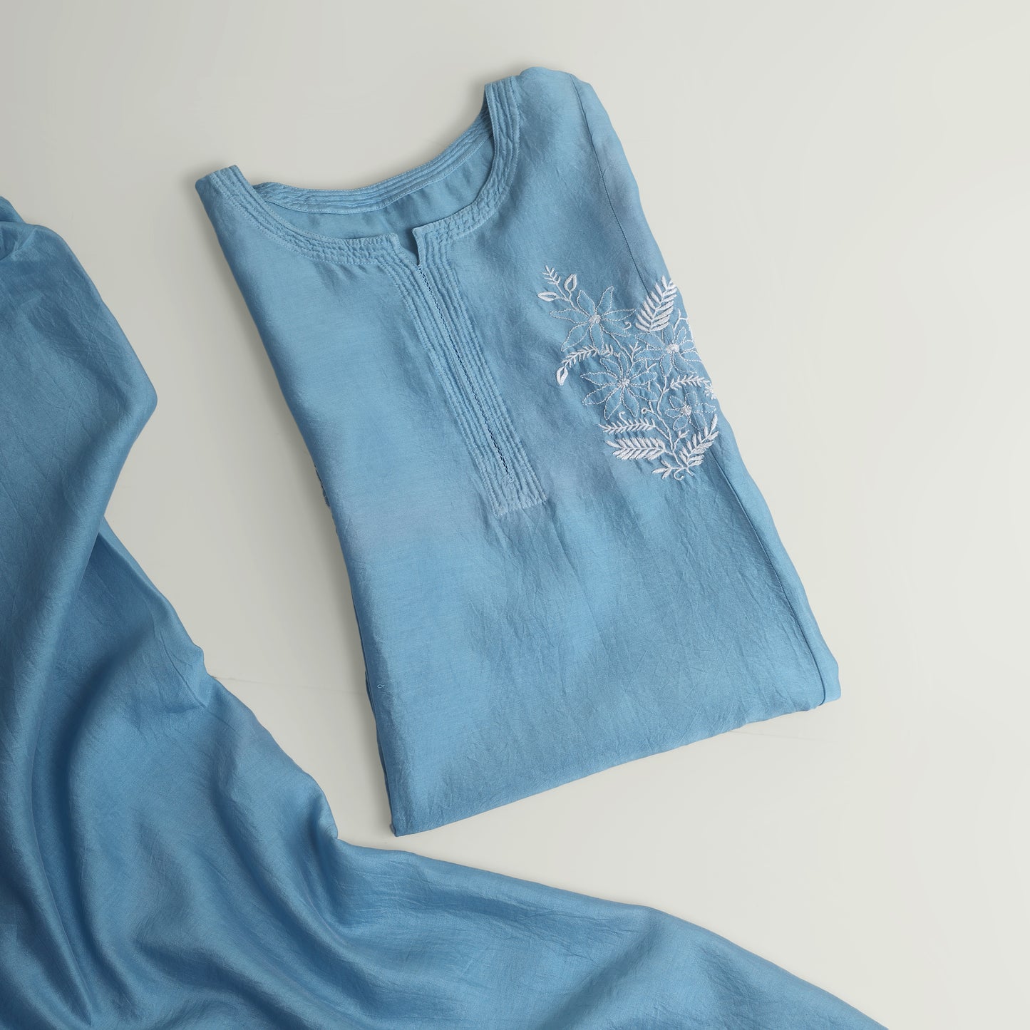 Blue Meadow Semi-Stitched Chikankari Coord Set