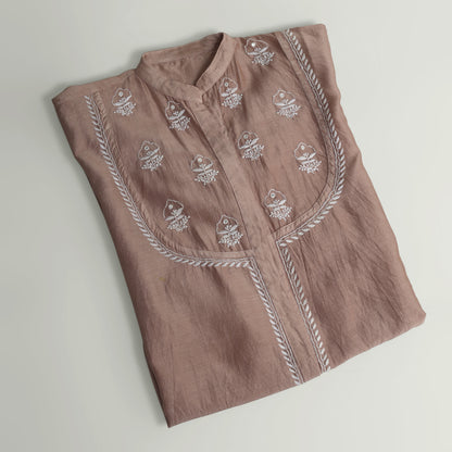 Mocha Muse Chanderi Chikankari Semi-stitched Shirt