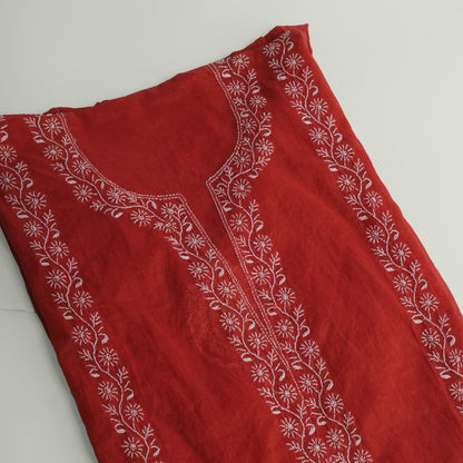 'Crimson Bloom' Mul Chanderi Chikankari Unstitched Set
