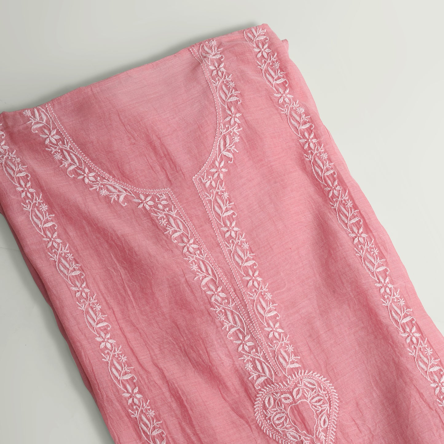 'Rosy Dawn' Mul Chanderi Chikankari Unstitched Set