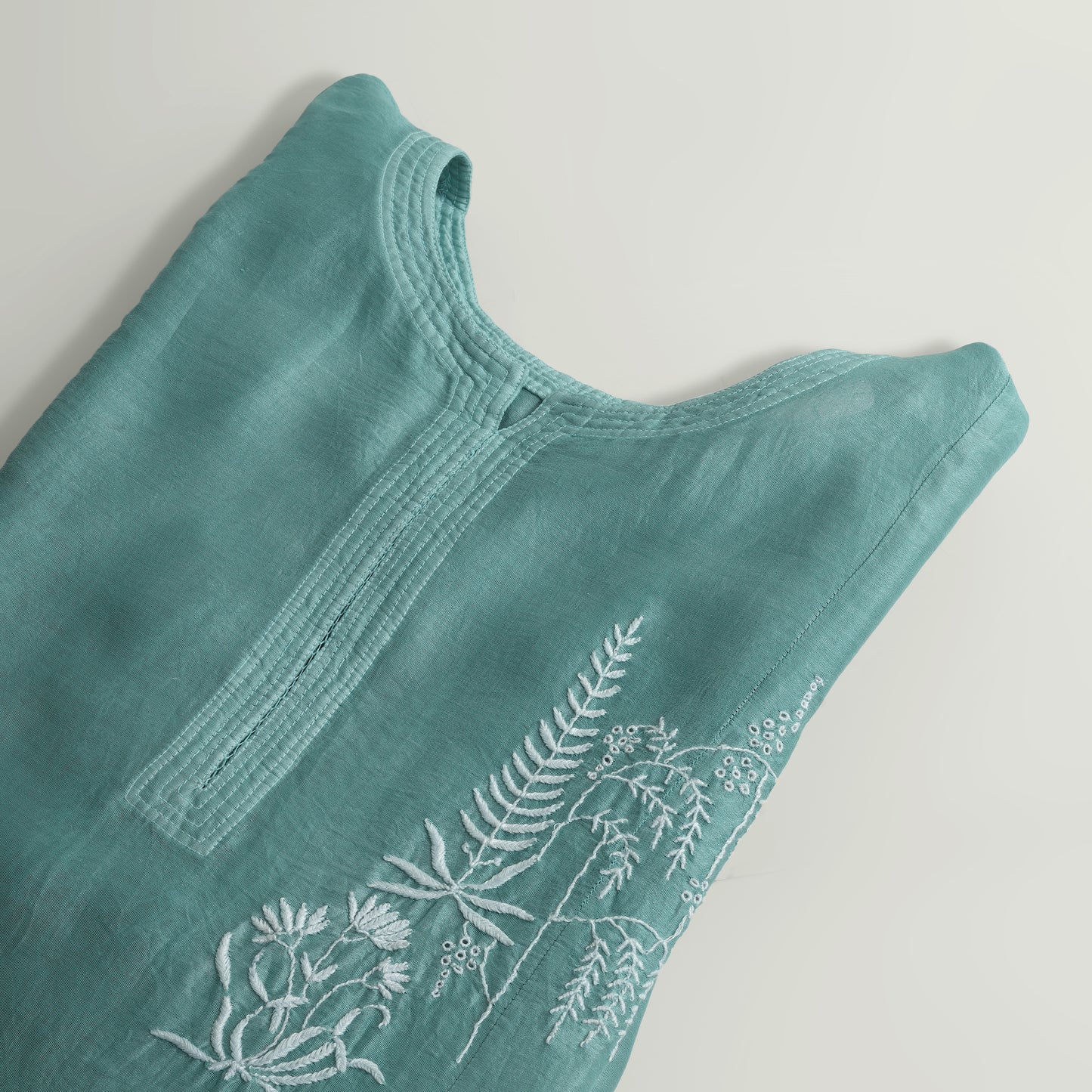 Serene Lagoon Mul Chanderi Semi-Stitched Chikankari Coord Set