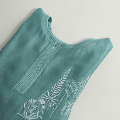 Serene Lagoon Mul Chanderi Semi-Stitched Chikankari Coord Set