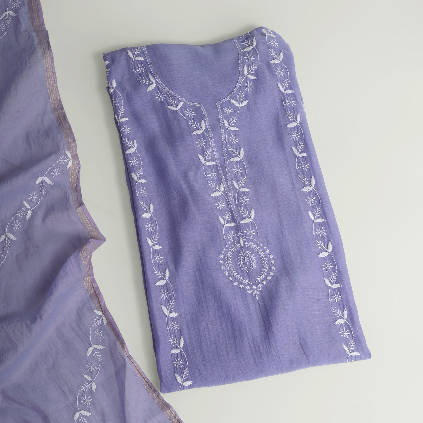 'Lavender Grove' Mul Chanderi Chikankari Unstitched Set