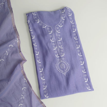 'Lavender Grove' Mul Chanderi Chikankari Unstitched Set