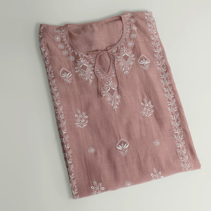 'Desert Rose'  Taupe Mul Chanderi Chikankari Semi-stitched Kaftan