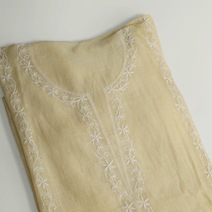 'Vanilla Petals' Mul Chanderi Chikankari Unstitched Set