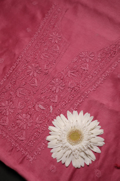 Mauve Pink Chanderi Unstitched Chikankari Suit Set