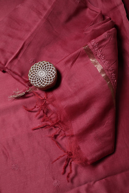 Mauve Pink Chanderi Unstitched Chikankari Suit Set